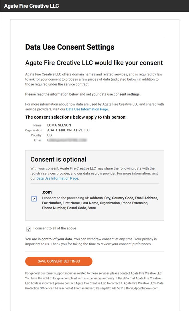 Data Use Consent Settings Page
