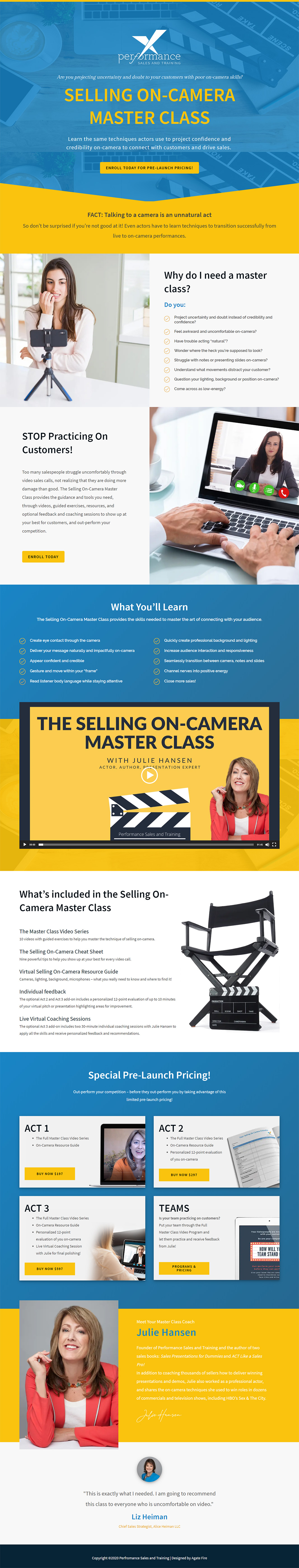 selling on camera landing page design makeover after