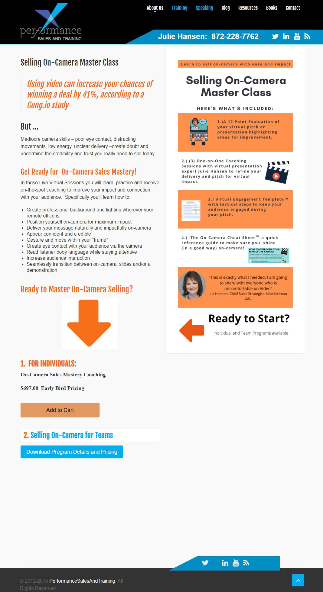selling on camera landing page design makeover before